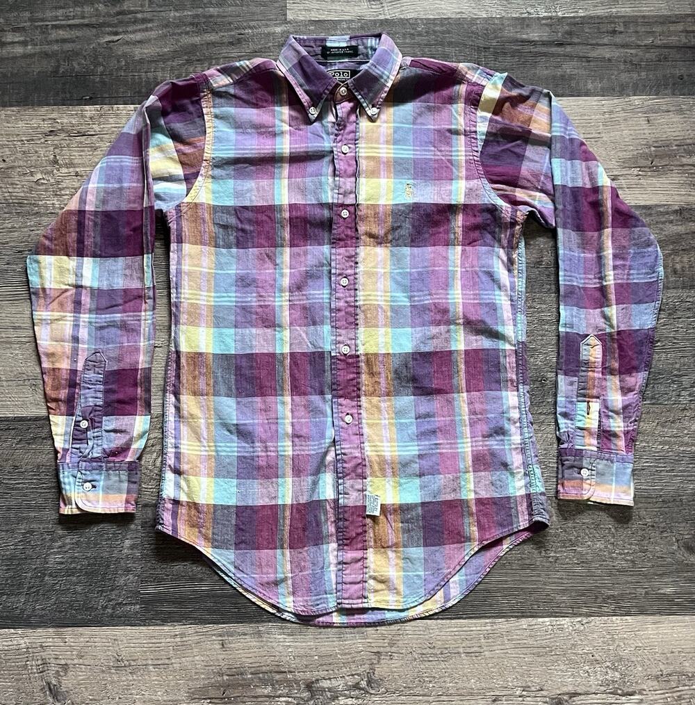 Vintage 90s Polo Ralph Lauren Green Tag Madras Plaid Shirt USA Women 16